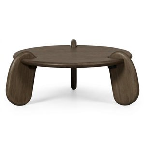 Table basse ronde en bois de manguier massif, design contemporain français, table de salon - Product Image 1