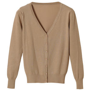 All'ingrosso Cardigan abbottonato in <span class=keywords><strong>cotone</strong></span> solido mercerizzato da donna Air-con camera indossa un Cardigan da donna con scollo a v di base sottile da 12gg - Product Image 1