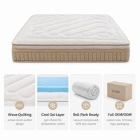 Luxuriöse, Langlebige Wellenförmig Gesteppte Matratze OEM Großhandel Individuelles Logo Gel-Memory-Schaum Taschenfederkern King Queen Size Hotel Schlafzimmer