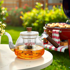 Teiera in Vetro Borosilicato da 800ml con Manico in Legno, Riscaldamento Elettrico a Forno in Argilla, Teiera per Erbe da Ufficio, <span class=keywords><strong>Set</strong></span> da Caffè <span class=keywords><strong>e</strong></span> Tè in Offerta - Product Image 3