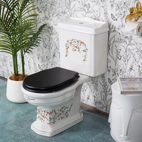 WC moderne européen rétro à double chasse, en céramique, deux pièces, allongé, avec décalcomanie personnalisée, siphon en P, pour salles de bain et hôtels
