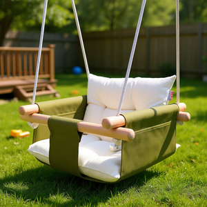 Chaise suspendue pour bébé Cateam en toile et bois avec ceinture de sécurité pour une utilisation intérieure et extérieure - Product Image 2