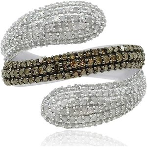 Natural White And Brown Diamond Cocktail Bypass <b>Ring</b> 925 Sterling <b>Silver</b> Round Cut <b>Statement</b> <b>Ring</b> Size 5 - Product Image 1