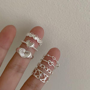 Anillos ajustables con apertura en forma de corazón hueco con borde de encaje directo de fábrica, joyería de moda para mujer, anillos de plata de ley S925 - Product Image 4