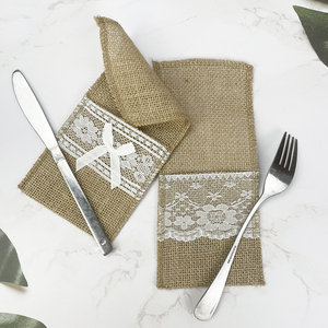 Decoración de Boda Vintage, Porta Servilletas de Yute Natural, Bolsa para Cubiertos con Logotipo Personalizado en Relieve, Salvamanteles con Lazo - Product Image 2