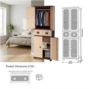 Multifunctional Stackable Foldable <b>Plastic</b> <b>Storage</b> Container with Rattan Design <b>Drawer</b> and Hanging Clothes Rail for Home - Product Image 2