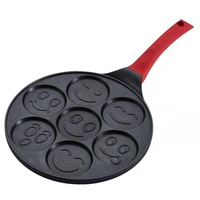 Poêle à frire antiadhésive pour mini-crêpes, gaufres, œufs et omelettes, motif visage souriant, 7 trous, 26 cm, style dessin animé mignon