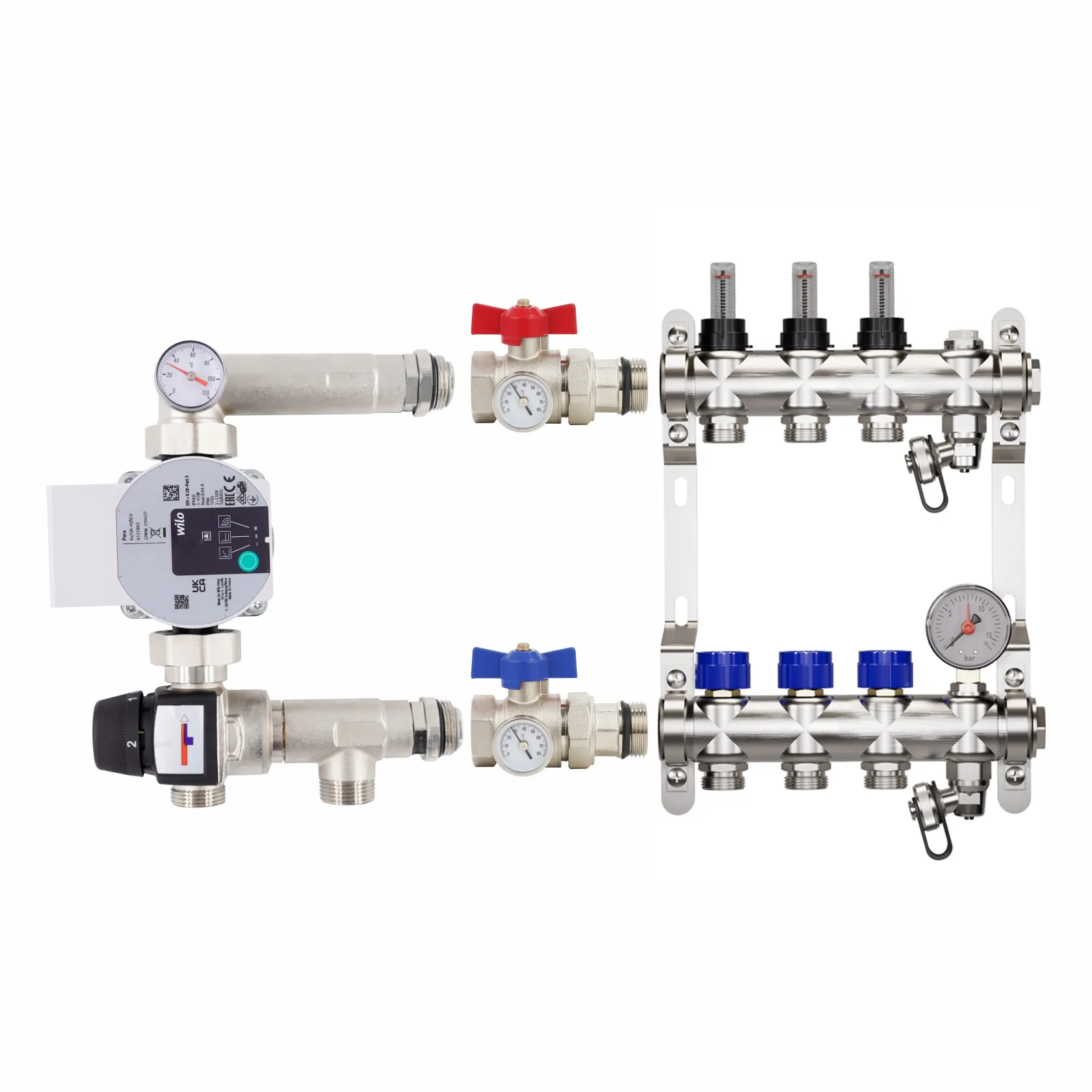 ZHONGLIANG radiant hydronic floor heating Flow Meter Brass Stainless Steel Manifold pump control pack Floor mixing unit