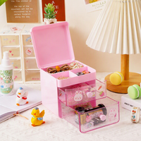 Mini armoire de rangement de bureau Kawaii avec couvercle, 2 tiroirs personnalisés, boîte de rangement en plastique pour bijoux, papeterie, petits objets, pour bureau