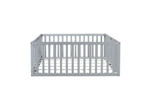 Lit de sol pour enfants en bois massif gris avec barrière haute, taille complète, porte d'accès, écologique et confortable pour la petite chambre <span class=keywords><strong>familiale</strong></span> - Product Image 4