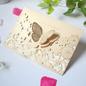 Invitations de mariage découpées au laser avec motif papillon, cartes d'<span class=keywords><strong>invitation</strong></span> en dentelle florale pour mariage, fiançailles, fête prénuptiale - Product Image 2