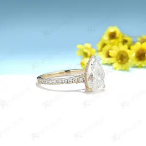 Anillos Kuololit HK de Moissanita de 4CT D/VVS1 para Mujer, Oro Amarillo Sólido de 14K, 10K, 925, Plata, Forma de Pera, para Aniversario, Boda, Compromiso - Product Image 3