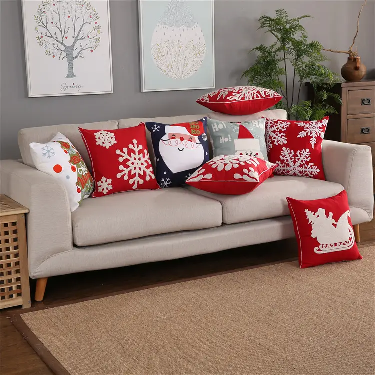 Xihomeli Christmas Pillow Covers Cute Santa Claus Decorative Pillow Cover Coastal  Cotton Linen Decor Pillow Case 18x18 Inch for Outdoor Sofa Couch Bed Office Cushion Cover Santa Claus 01 
