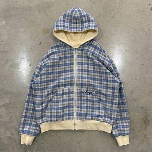 Sweat à capuche zippé pour homme, personnalisé, en gros, en flanelle de coton épaisse, à carreaux, style vintage grunge streetwear, double couche - Product Image 3