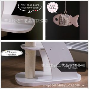 ต้นไม้แมวไม้สีขาว 4 ชั้น พร้อมเสาข่วนและของเล่นสำหรับแมวในบ้าน - Product Image 4
