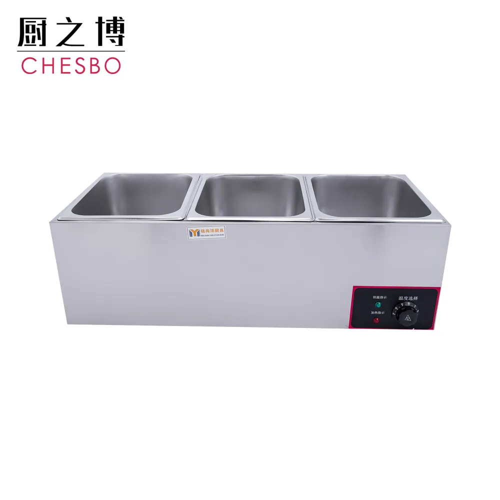 Thương Mại Thực Phẩm Ấm 850 Wát Thực Phẩm Điện Ấm Thép Không Gỉ Bain Marie Buffet Thực Phẩm Ấm Hơn Bàn Hơi (3-Pan)