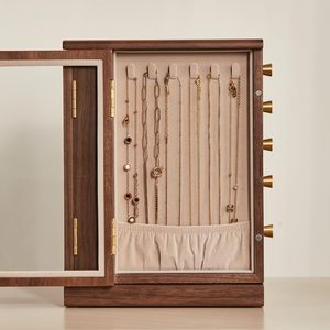 กล่องใส่เครื่องประดับไม้วอลนัทสีดำแบบกำหนดเอง สำหรับต่างหู แหวน สร้อยคอ กล่องเก็บเครื่องประดับแนวตั้งสำหรับผู้หญิง ของขวัญคริสต์มาส - Product Image 4