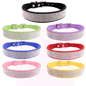 Collar de perro mascota de cuero ajustable acolchado cómodo y suave con hebilla de Metal de diamantes de imitación brillante duradero de alta calidad - Product Image 2