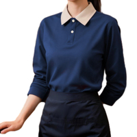 Polo à manches longues en coton, style coréen moderne, pour restaurant, tenue de travail asiatique, uniforme de hôtel et de resort pour serveuses