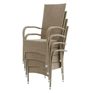 Toptan rahatlatıcı dış mekan mobilyası balkon bahçe istiflenebilir Cafe Bistro Rattan hasır sandalyeler
