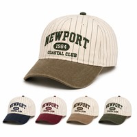 Gorra de Béisbol Vintage a Rayas, Bordado del Club Costero de Newport 1984, Visera Curva, Visera en Contraste, Gorra Estilo Dad Hat, Unisex, Deportiva e Informal