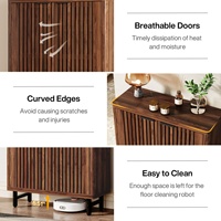 Tribesigns Armoire de rangement de salle de bain moderne à 6 niveaux Grandes portes en bois à 2 persiennes avec étagères réglables