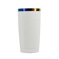 Gobelet personnalisé en acier inoxydable à base de poudre plaqué arc-en-ciel de 20 oz avec paille gobelet plaqué or gravable au laser de 20 oz