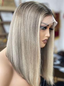 European Virgin Hair Lace <b>Front</b> <b>Wig</b> Glueless Elastic Band Short Bob Style Middle Part Transparent Lace Customizable Color - Product Image 5