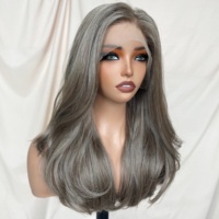 KEMY HAIR Perruque Lace Frontale Synthétique Luxe Gris Brun Haute Qualité Courte pour Femme 1 Perruque 3 Styles : Ondulée Naturelle, Lisse, Bouclée Crépue