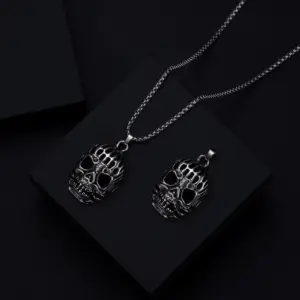 Gothic Skull Pendant Necklace For Men Punk Retro Demon Jewelry Hip Hop Pendant