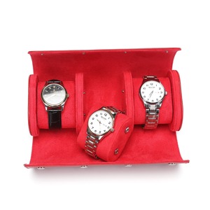 Custom Badge Portable Waterproof Travel Watch <b>Roll</b> <b>Box</b> Luxury Brown PU Leather Suede Lining Snap Button Closure - Product Image 6