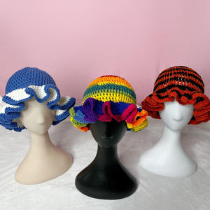 Halloween hiver plissé femmes tricoté à la main bord ondulé Beanie Skull Cap <span class=keywords><strong>Crochet</strong></span> Ruffle Bucket Hat - Product Image 4