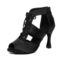 LUOQIAO D043 Chaussures de danse latine/Bottes de jazz + Bronze/Satin/Dentelle/Fermeture éclair/Tige haute/Talon haut/Semelle souple + Professionnelles pour femmes