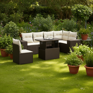 Ensemble de canapés de jardin en rotin brun avec coussins crème, meubles contemporains en rotin résistant à l'eau et aux UV, rotin PE - Product Image 2