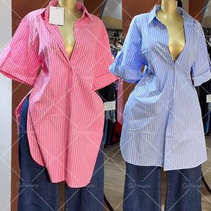 GX2938 moda 2025 abbigliamento donna autunno Boutique Street Wear <span class=keywords><strong>camicia</strong></span> a manica corta abiti <span class=keywords><strong>Midi</strong></span> elegante <span class=keywords><strong>abito</strong></span> spoglio causale - Product Image 2