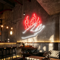 Enseigne lumineuse LED néon personnalisée en forme de main tenant une flamme, panneau acrylique, multicolores, décoration murale pour bar, café, pub, publicité, étanche IP65