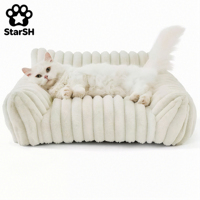 Canapé pour animaux de compagnie en fausse fourrure de lapin moelleuse, lit pour chien en polyester amovible et lavable, lit pour chat chaud, lit pour chien en peluche toute saison