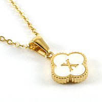 Nouveau Collier Pendentif Lettre Trèfle à Quatre Feuilles en Acier Inoxydable Plaqué Or 18K, Motif Bambou, Design Végétal, Élégant et Polyvalent, pour l'Exportation