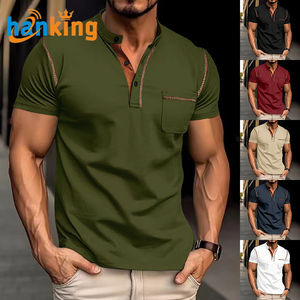 Camiseta Henley de Manga Corta para Hombre Ehanking, Informal, de Color Sólido, Transpirable, para Golf, Deportes, con Bolsillo de Poliéster - Product Image 1