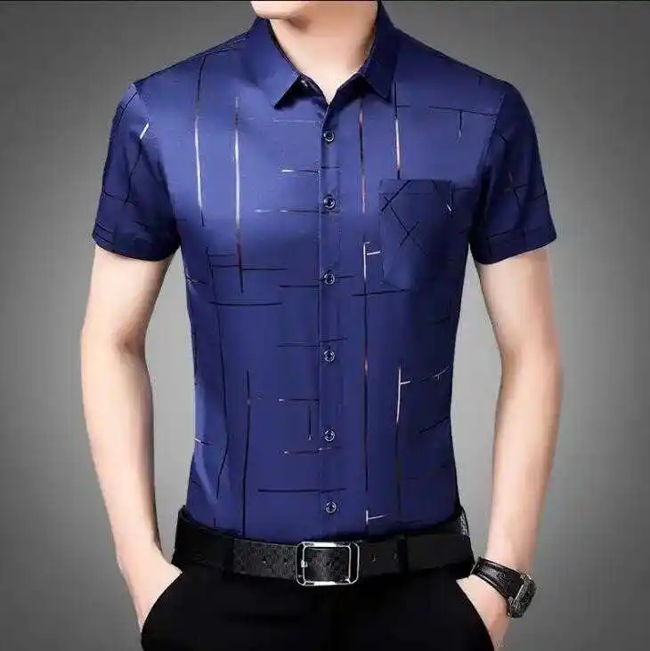 Camisa masculina de manga curta com gola, camisa casual para homens de meia-idade, casual, verão 2020 camisa ocasional