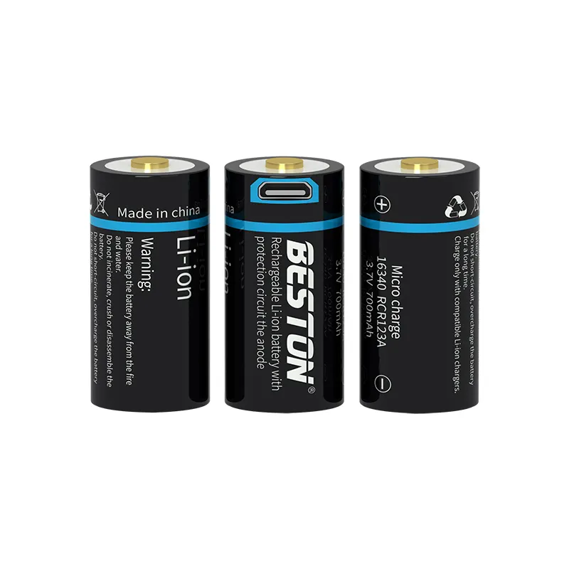 BESTON заводская цена 2 шт. 3,7 В перезаряжаемая батарея CR123A Micro USB Li-Ion 2800mWh 16340 батарея для вентилятора с зарядным кабелем