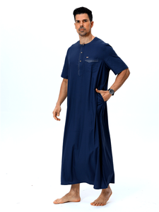 Fashionable Elegant Lightweight Anti-Wrinkle Quick Dry Short-Sleeve Long Men's Burqa for Worship Machine Washable Solid Color - Product Image 6