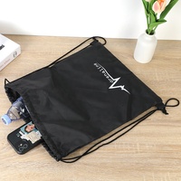Sac à dos à cordon en polyester noir 210D léger et économique, personnalisable avec logo, idéal pour le sport, la gym, les voyages, promotionnel, sac cadeau