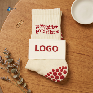 JZVINA <b>Women</b> <b>Crew</b> Pilates <b>Socks</b> Embroidery Letter Print Anti Slip Hex Silicone Grip Soft Yoga Training <b>Socks</b> Custom Logo - Product Image 3