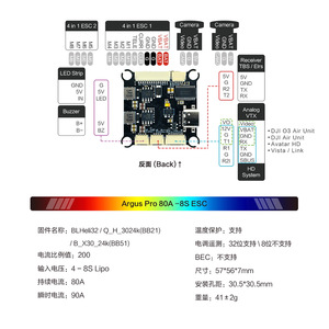 Contrôleur de vol Axisflying Argus Pro 80A F722 avec ESC Tower pour drones de course - Product Image 3