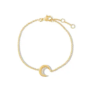Gold Pave CZ Crescent Moon Cubic Zirconia 925 Sterling Silver Bracelet for Women
