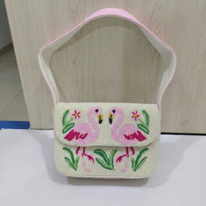 Bolso de Lona Bordado a Mano ALI FASHION ART con Cuentas de Vidrio, Diseño de Flamenco Rosa, Forma Rectangular, Hecho con Hilo de Poliéster - Product Image 1