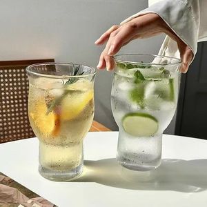 Wide Mouth Transparent Glass Cup 400ml 300ml Set For Beverages Juices Coffee Party Use Solid Color Design - Product Image 1