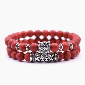 Pulsera de Piedras Naturales con Cuentas de Búho, Roca Volcánica y Pino Rojo, Versátil para Parejas, Venta Directa de Fábrica - Product Image 6