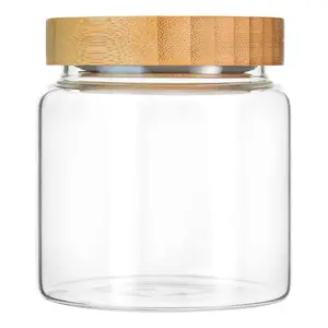 定制透明白色玻璃蜡烛罐，带木制蜡烛盖
